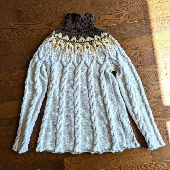Handmade Fisherman’s Fair  Isle Icelandic Wool Sweater in brown, tan and White - Picture 2 of 8